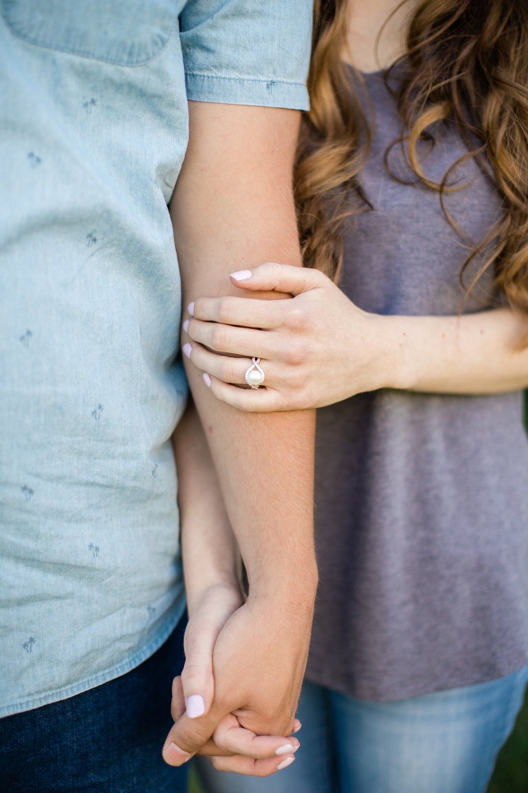 A beautiful pearl engagement ring. Tunnel Springs engagement session in Utah.
