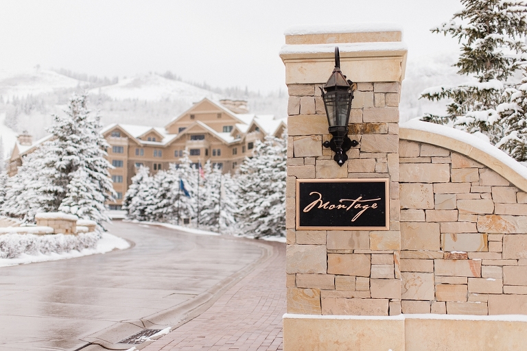 Photo of entrance to Montage Deer Valley hotel. Whitney Hunt Photography.