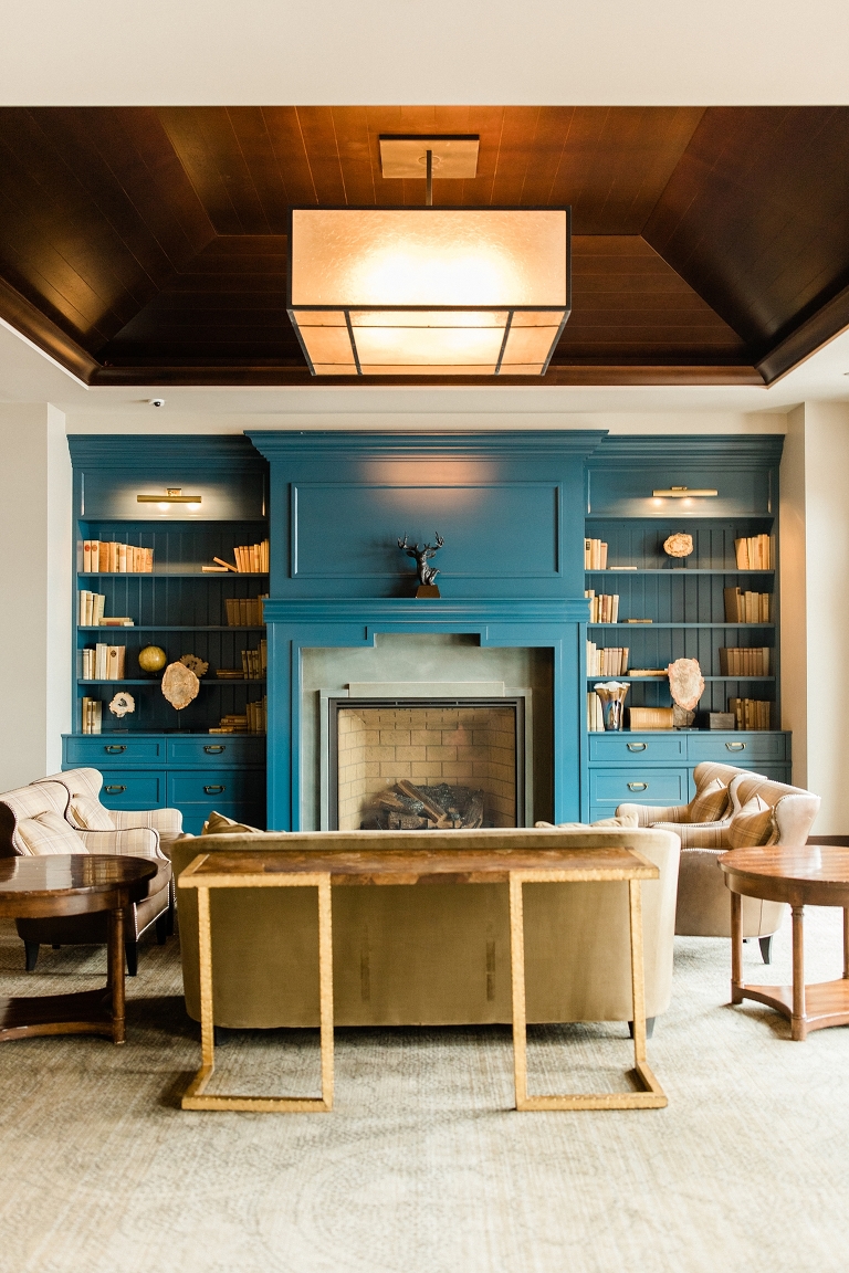 Montage Deer Valley blue fireplace photo. Whitney Hunt Photography.