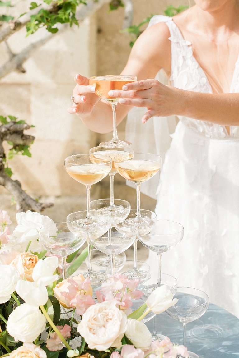 Champagne tower inspo | Intimate French chateau wedding | French countryside wedding | Destination wedding in France | Small chateau in France | French wedding style | Whitney Hunt Photography - Destination wedding photographer