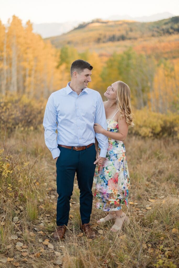 Bonanza Flat in the fall and a couple taking engagement pictures outside of Park City, Utah